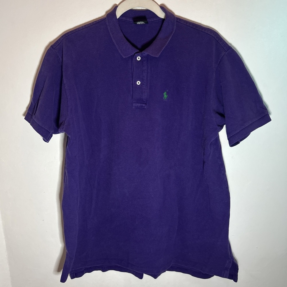 Vintage 90's‎ Polo Ralph Lauren logo purple polo button tee shirt - L